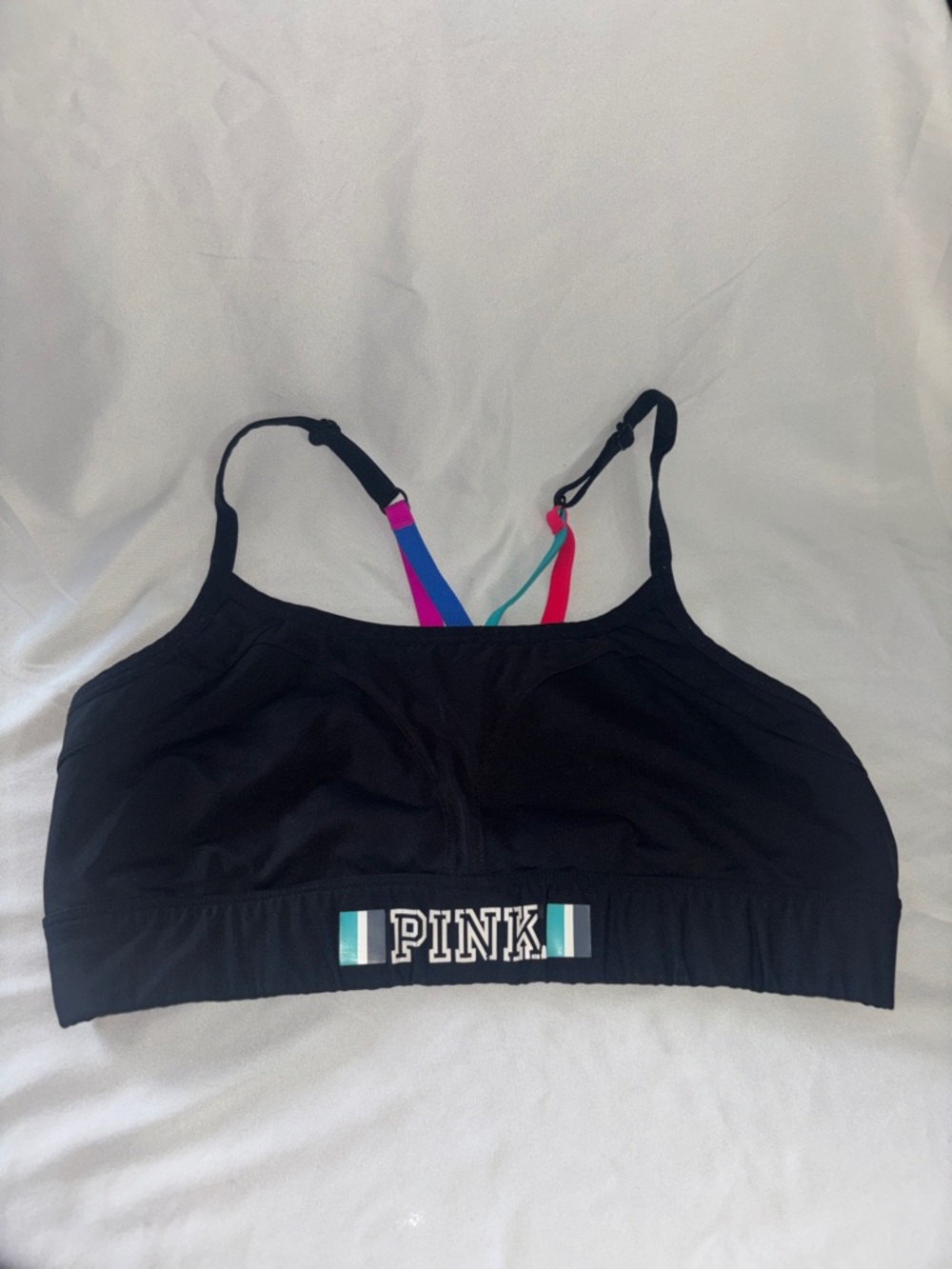 PINK Victoria's Secret Black Bralette with Teal, Pink & Purple Straps